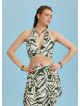 Boyundan Bağlamalı Desenli Crop Bluz 6340